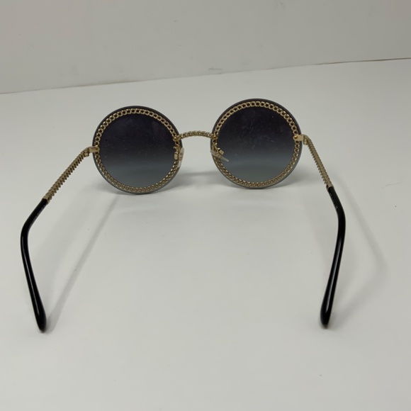 Chanel 4245 Oversize Round Black Lenses Silver Metal Chain Link Sunglasses Italy - Picture 4 of 8